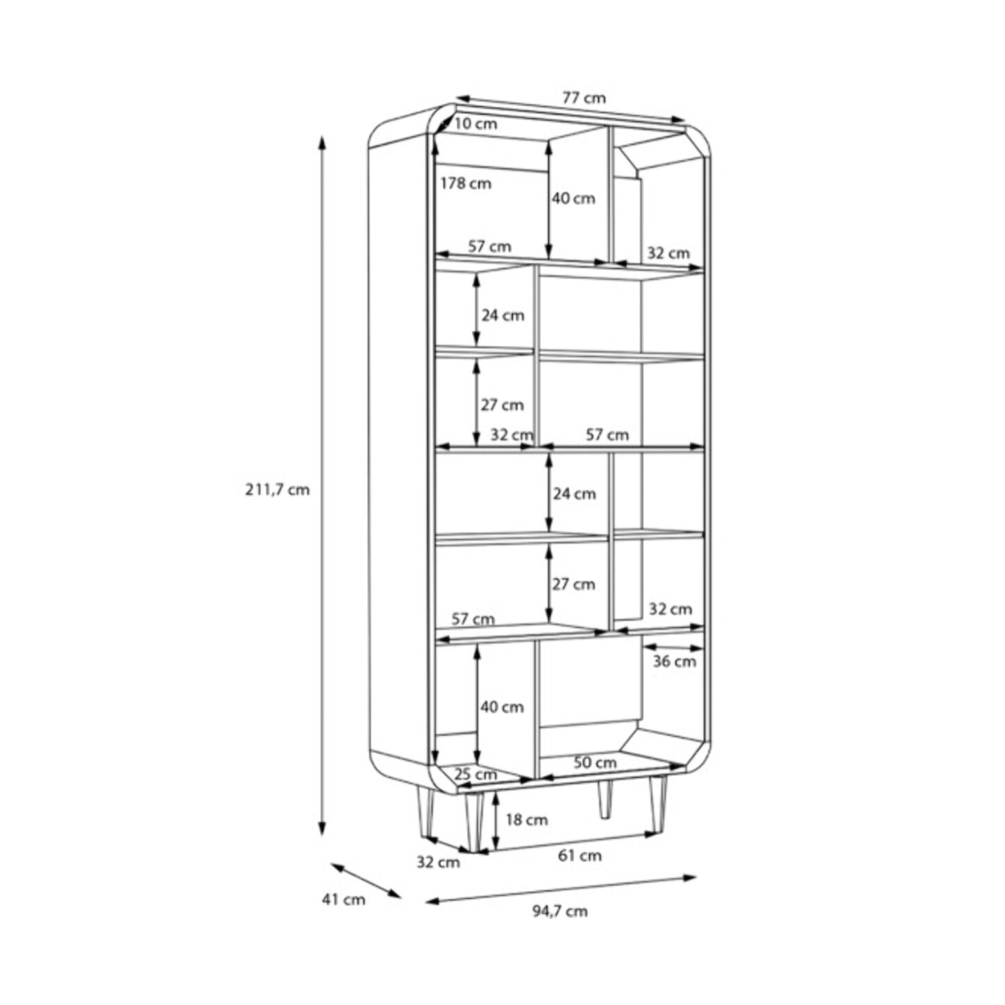 Vaisselier 212 cm 6 portes rotin décor chêne angles arrondis - BEVERLY