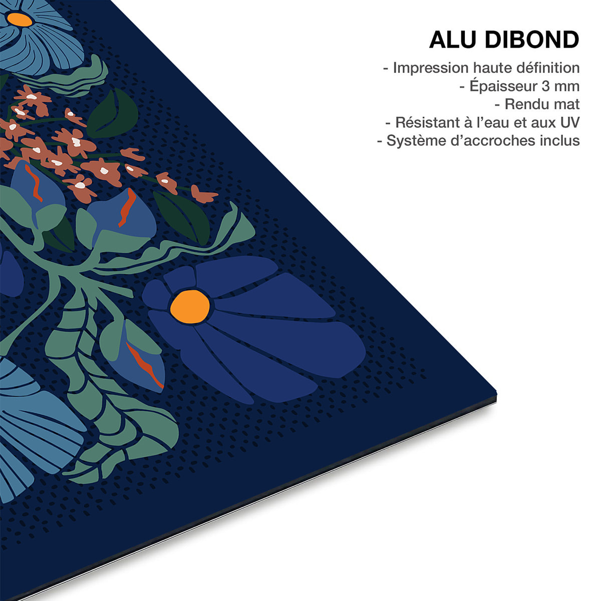 Tableau fleurs Tableau fleurs style klimt bleu nuit Tableau alu Dibond