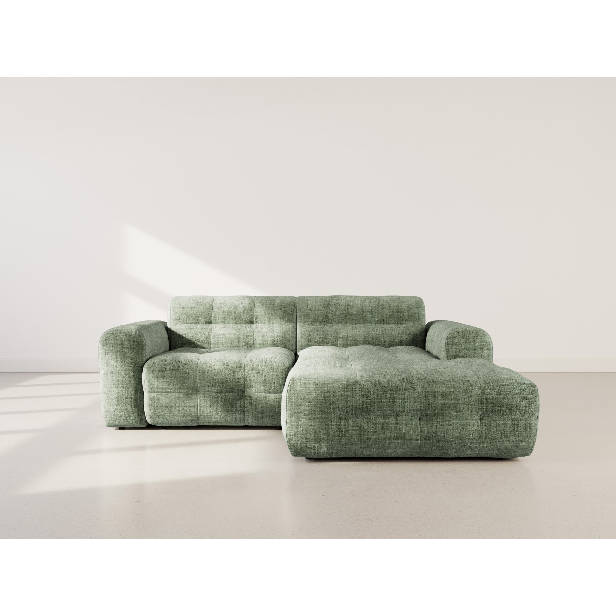 Diane - Canapé d'angle droit 4 places en velours texturé - Vert sauge