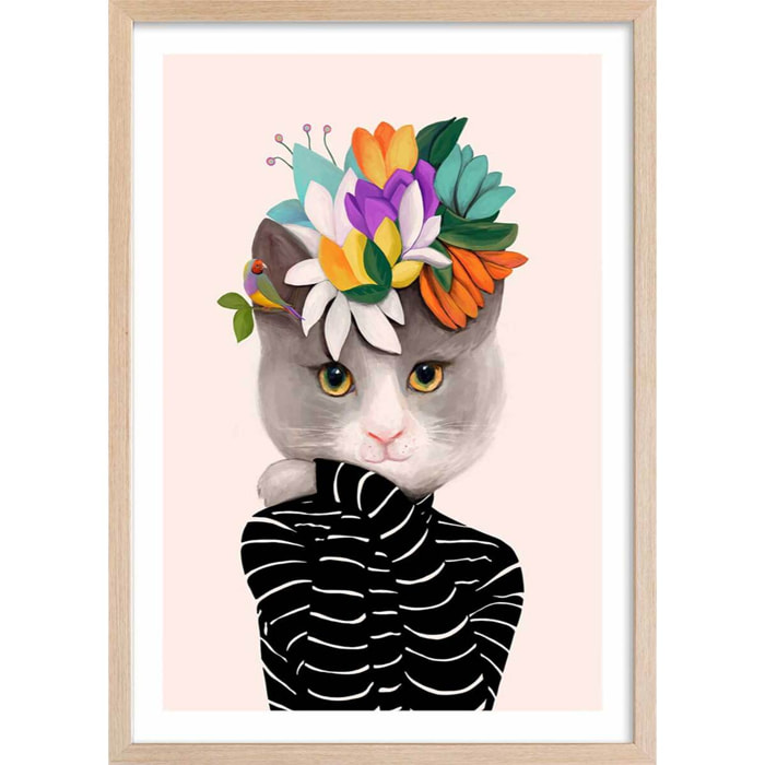 Affiche enfant couronne fleurie  Affiche + cadre en bois - Chêne