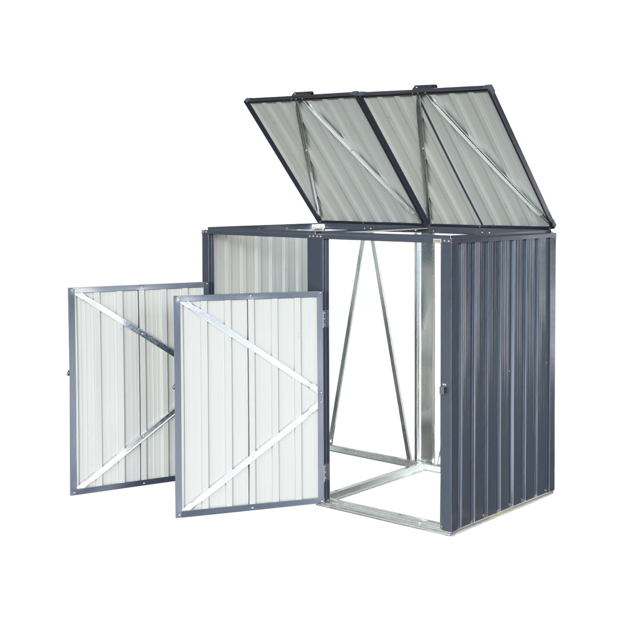 Cache poubelle gris en acier galvanisé. 2 places L 146 x P 82 x H 124 cm