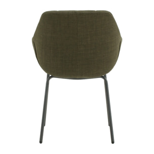 Set di 4 poltroncine SMICHOV in tessuto verde scuro e gambe in metallo nero, con braccioli