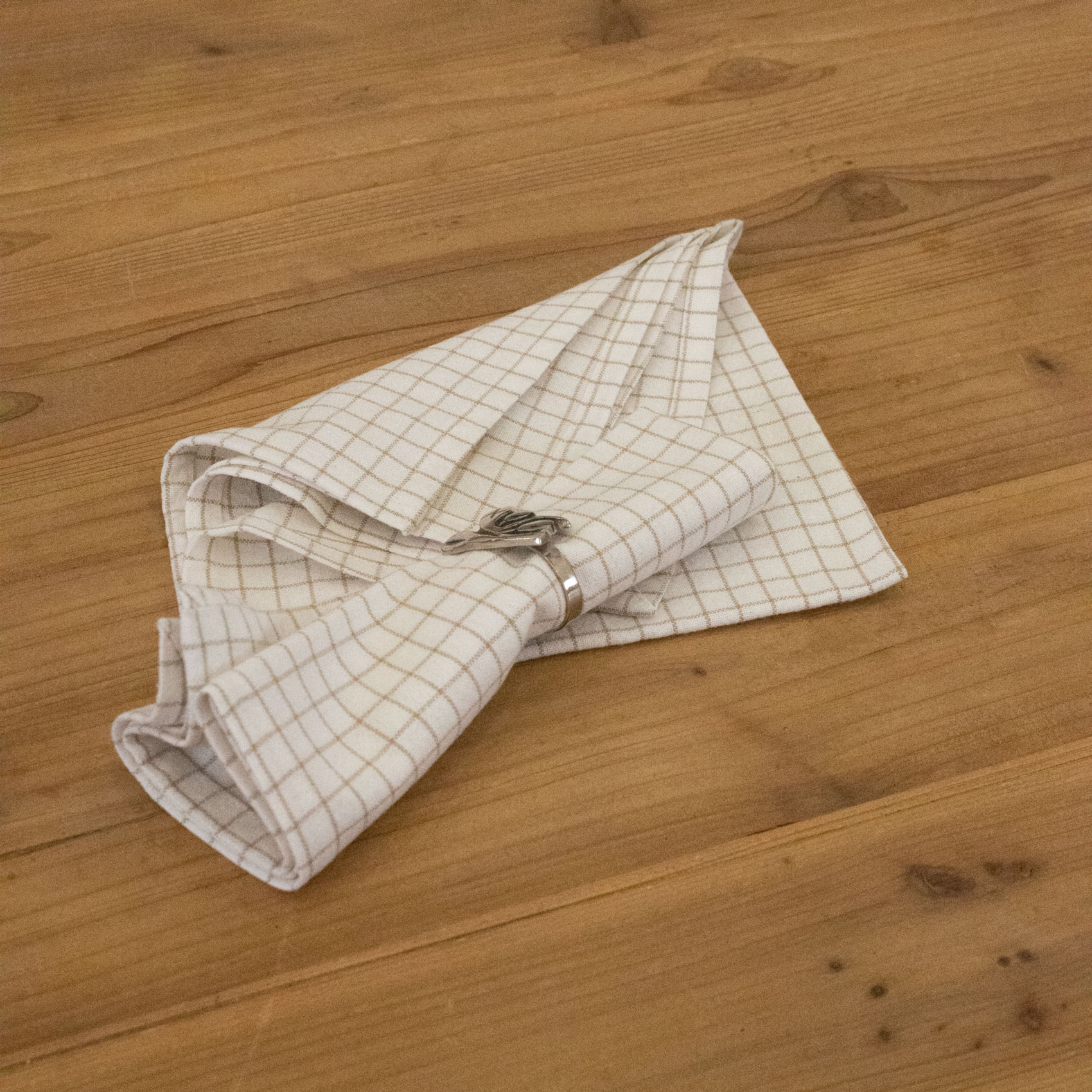 Serviette de table à carreaux en coton - Naturel