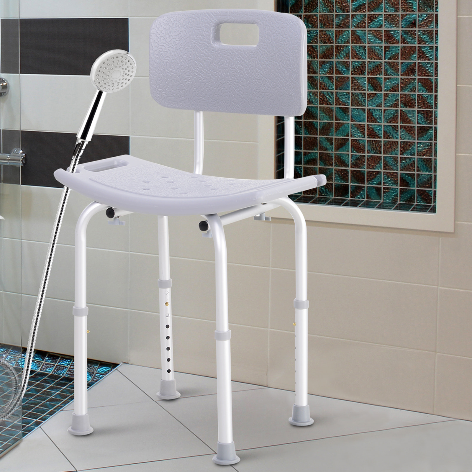 Silla de Ducha Taburete Baño Asiento con Respaldo Altura Regulable Gris NUEVO