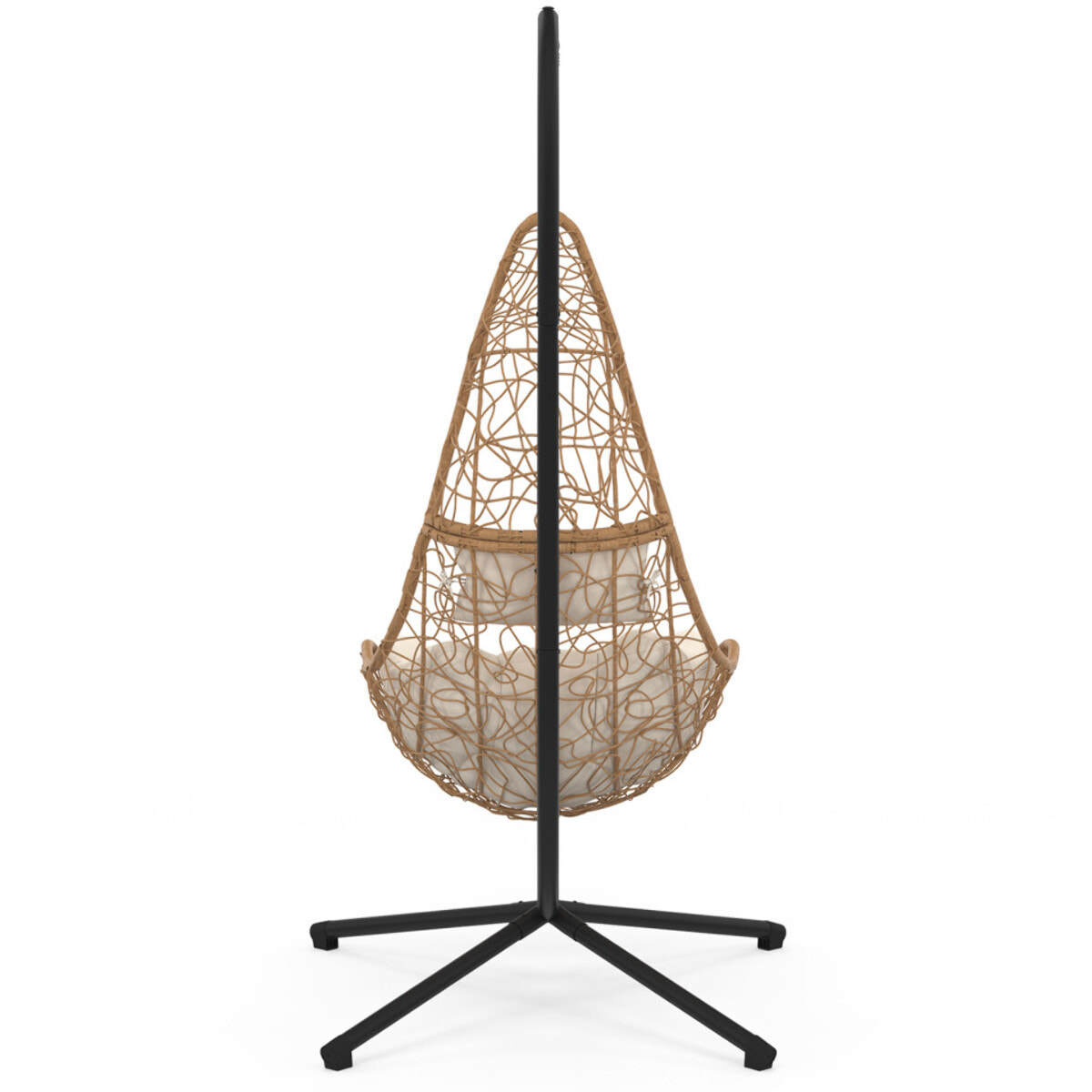 Fauteuil suspendu effet rotin et coussin écru