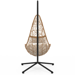Fauteuil suspendu effet rotin et coussin écru