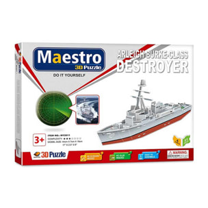 Puzzle 3D Destructor Naval Arleigh Burke-class - 50 piezas - Tamaño montado: 44 x 16 x 7 cms