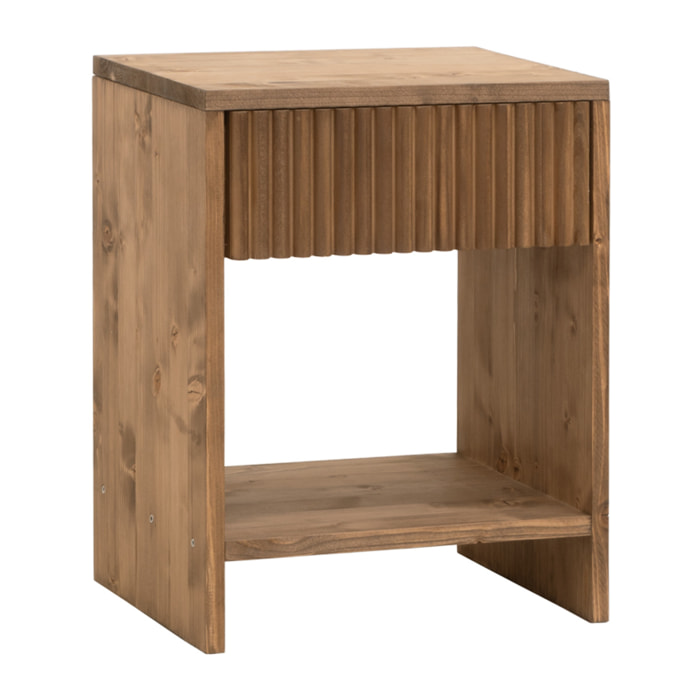 Table de chevet en bois massif avec un tiroir en ton chêne foncé en différentes tailles
