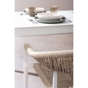 Set di 4 sedie JANDIA in alluminio bianco e fibre intrecciate beige, impilabili