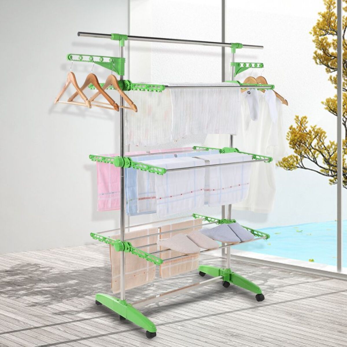 Séchoir multifonctions 20m d'étendage vert Herzberg HG5015-GRE