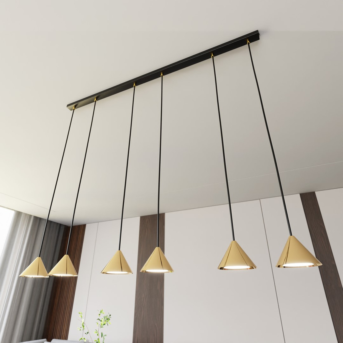 Lampada a sospensione Elit in acciaio nero opaco e oro