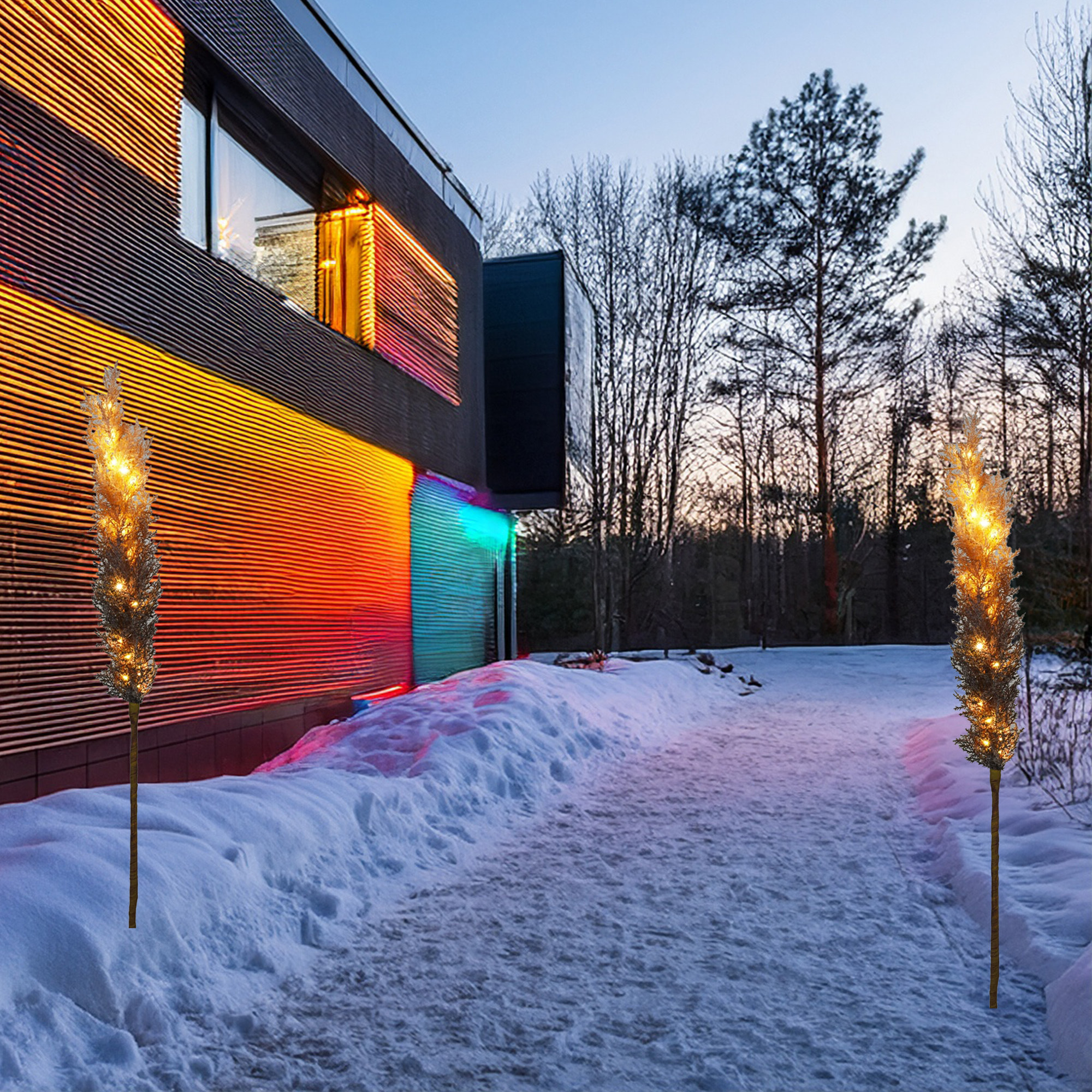 rama de plumas con luces led en blanco cálido y temporizador h.118cm