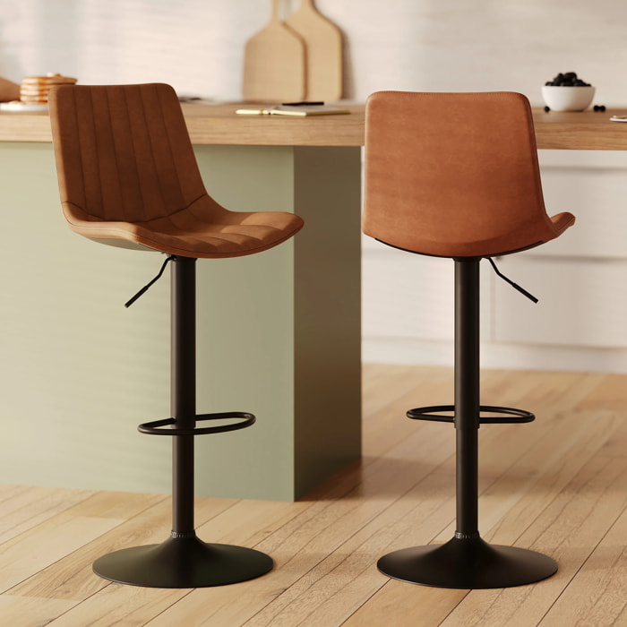 Lot de 2 chaises de bar réglables 62,5/83 cm camel en cuir synthétique - Killi