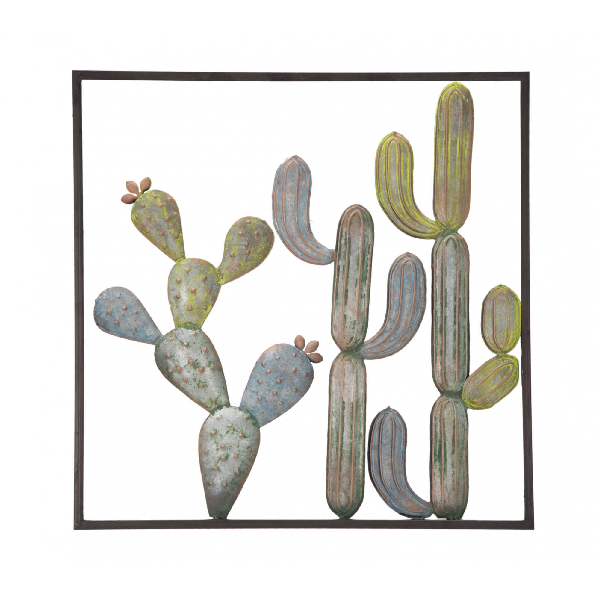 Pannello con cactus, Struttura in ferro, Colore verde, 1,3 x 50 x 50 cm