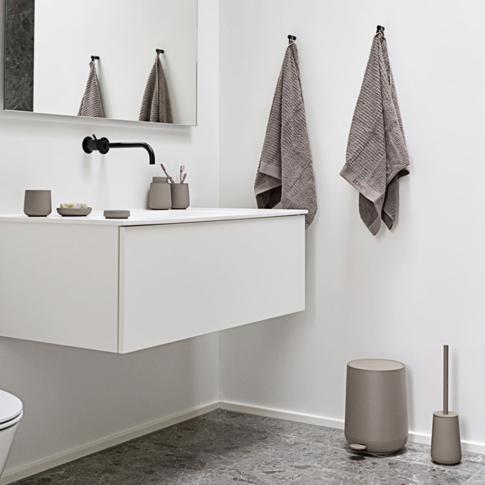 Brosse pour toilette en grès et acier - Taupe