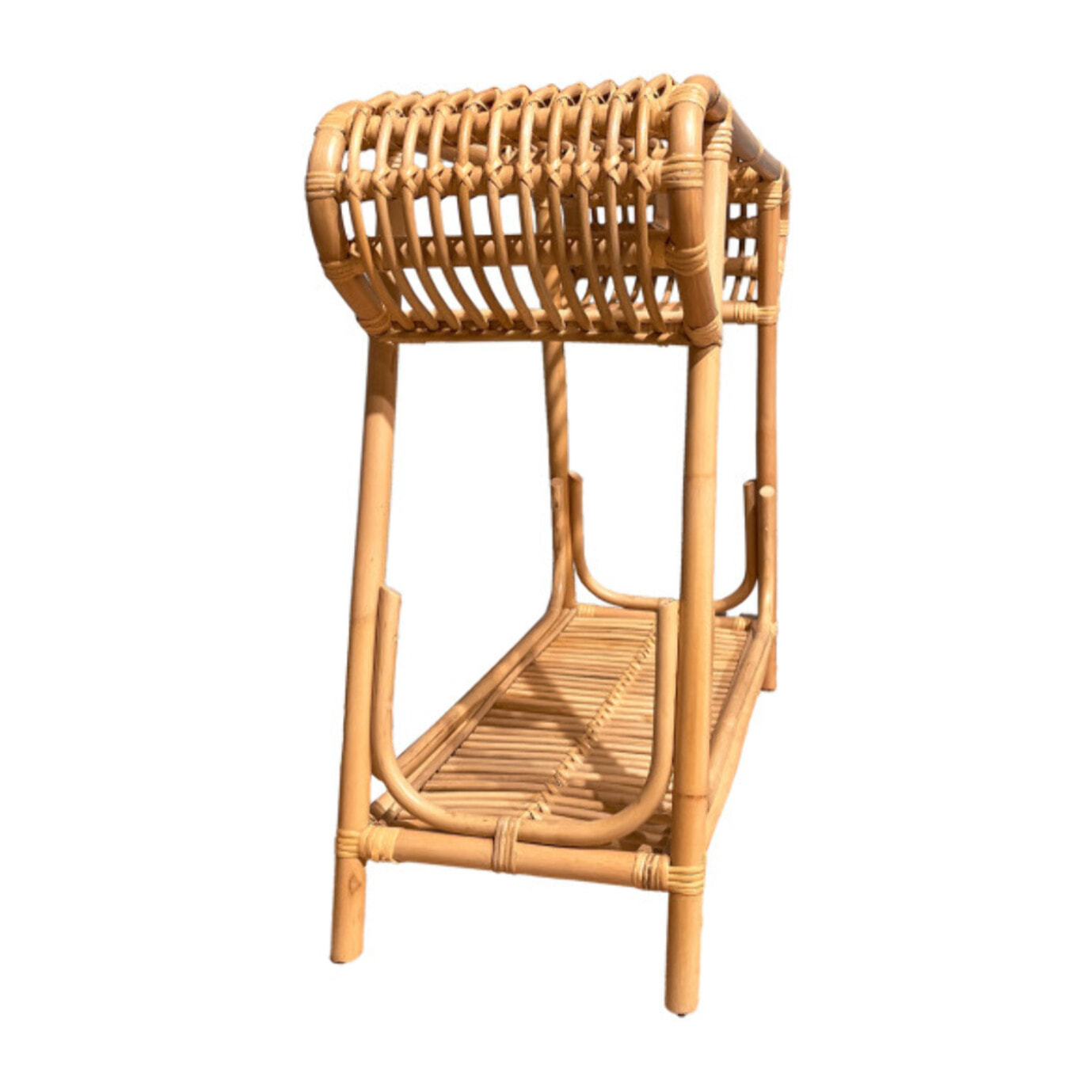 Console L. 80 cm forme trapèze arrondi en rotin naturel tressé – VIVIA