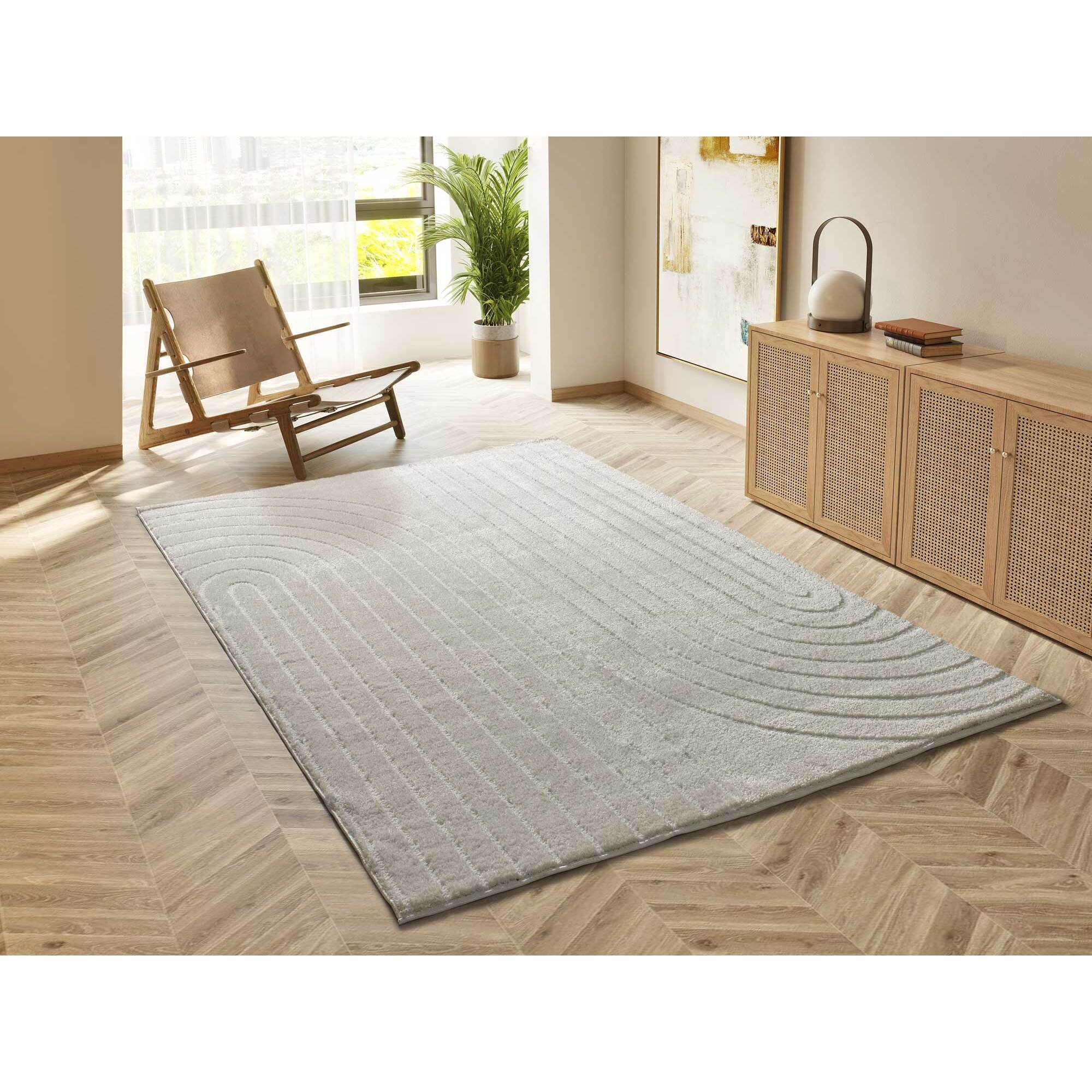BLANCHE Alfombra geometrica con relieve en blanco, varias medidas disponibles.