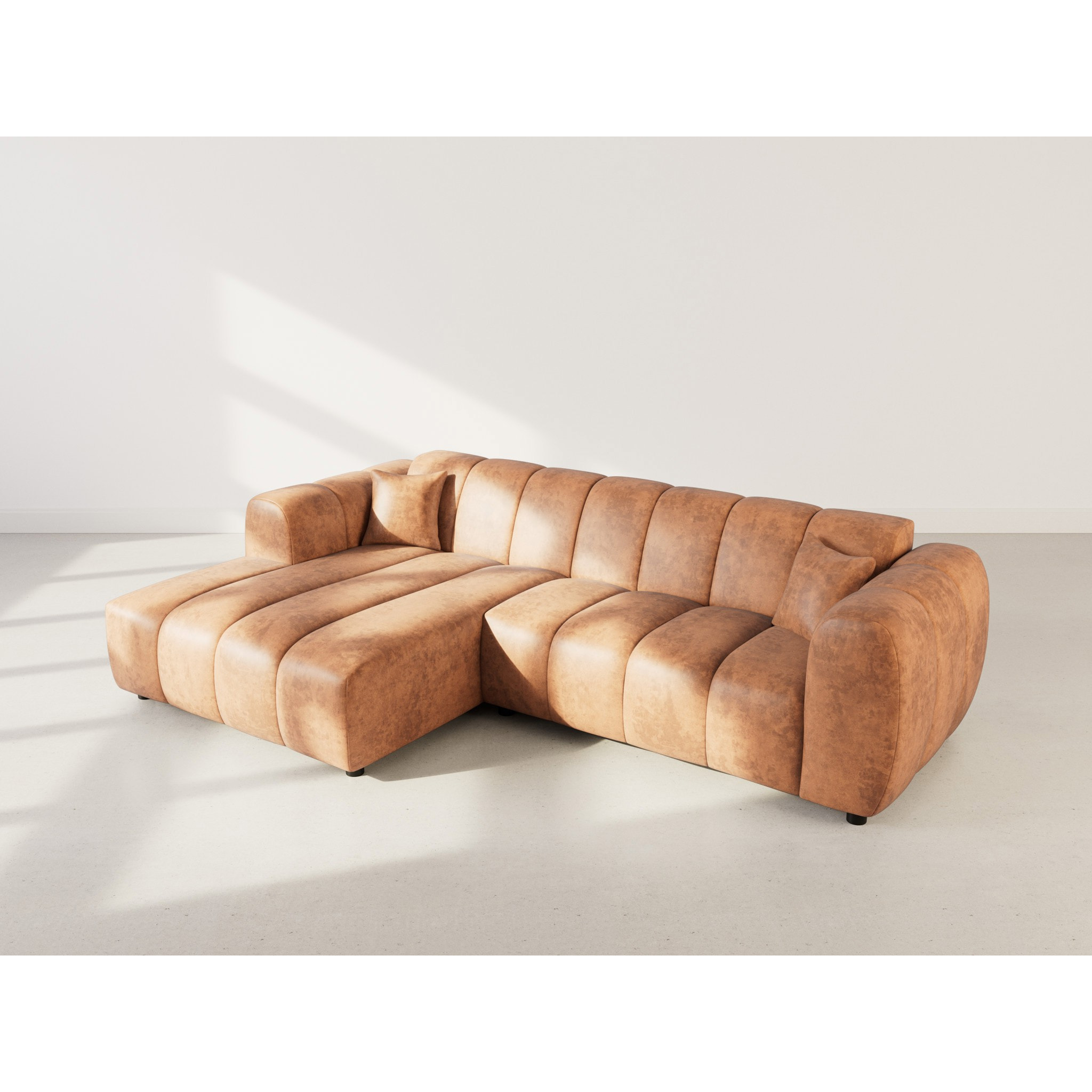 Curtis - canapé d'angle gauche 4 places en simili - Cognac