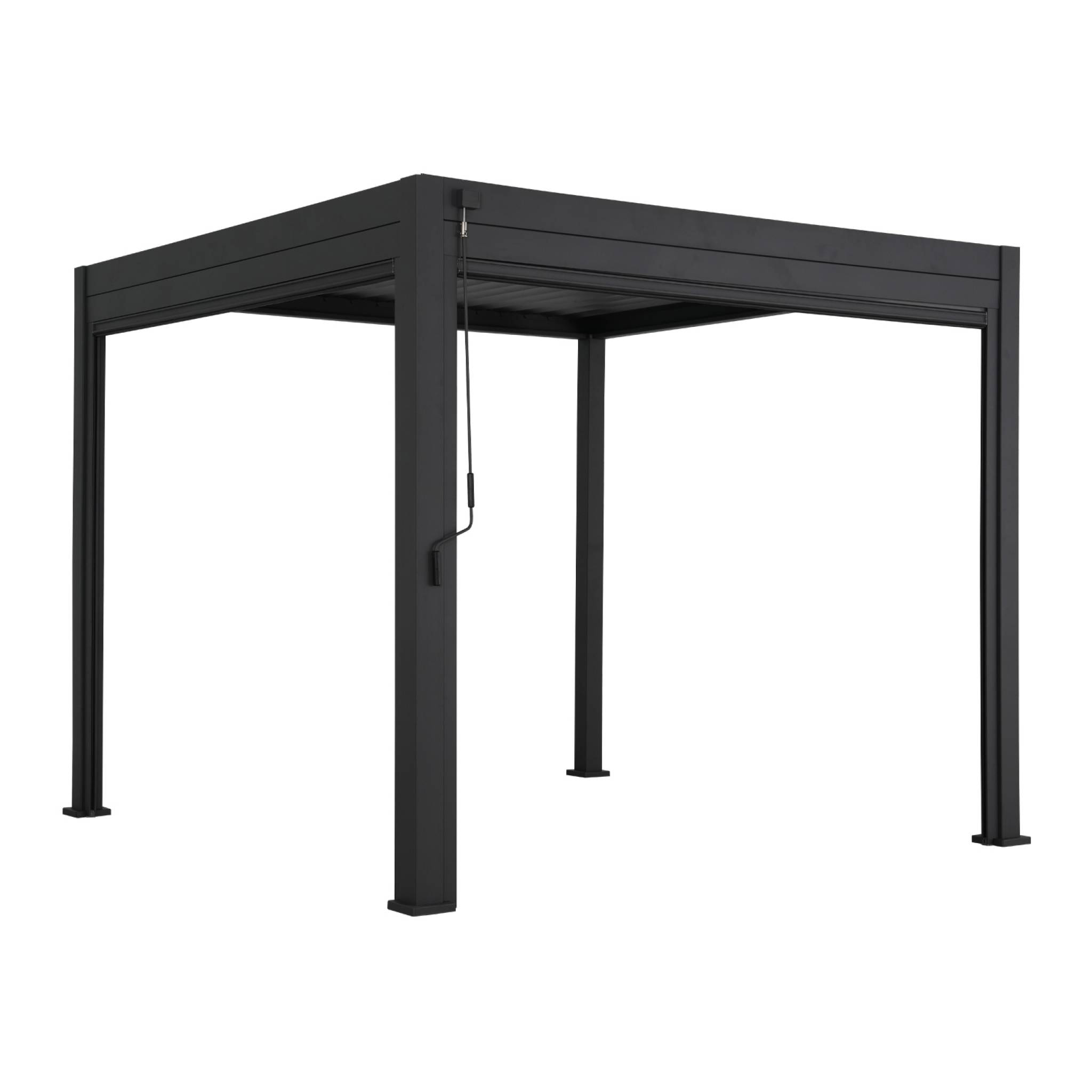 Pergola bioclimatique aluminium Triomphe 3x3 m lames orientables avec 2 stores en aluminium et textilène anthracite