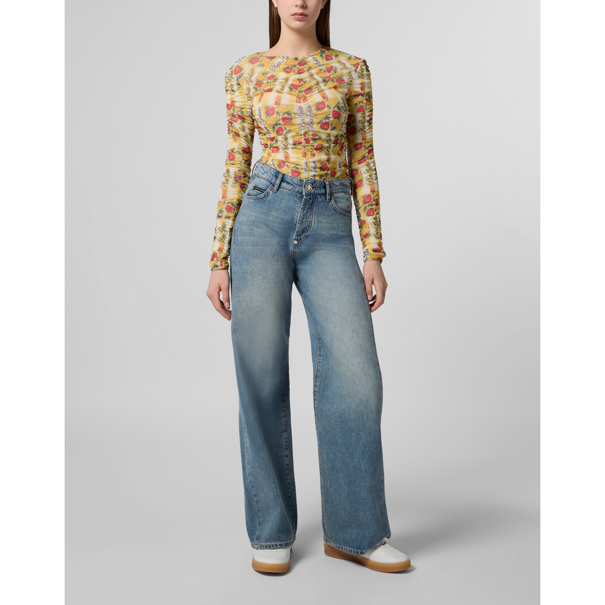 PHILIPP PLEIN Wrinkled Tulle Bodysuit Gelato