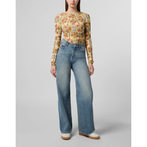 PHILIPP PLEIN Wrinkled Tulle Bodysuit Gelato