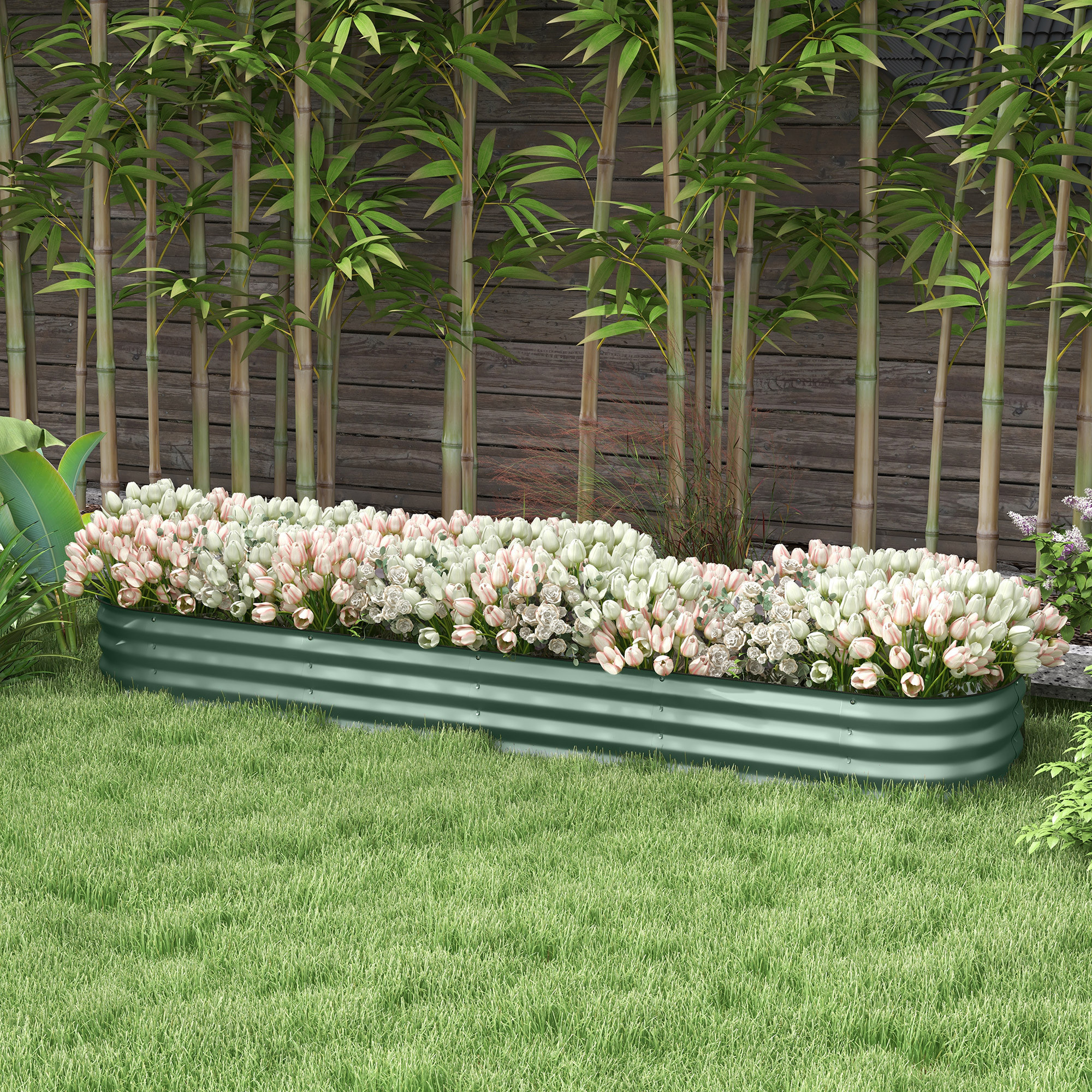 Carré potager de jardin dim. 240L x 62l x 30H cm modulable tôle d'acier ondulée vert