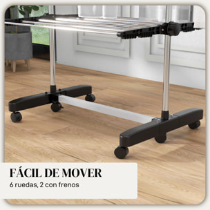 Tendedero Vertical Plegable Tendedero de Ropa con 6 Ruedas 2 Laterales Abatibles Estantes Ajustables y Marco de Acero Inoxidable para Interior y Exterior Negro y Plata