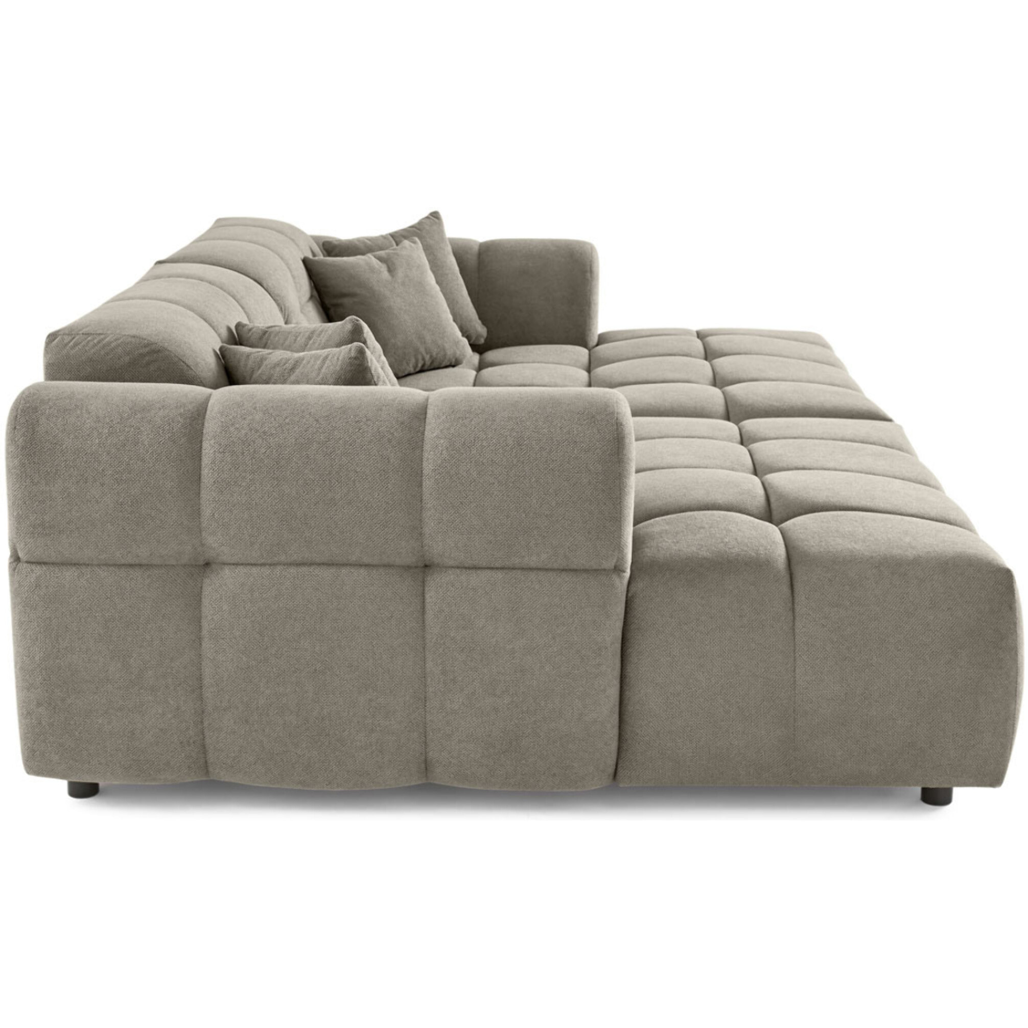 Ray - canapé droit 4 places avec double méridienne - assise profonde - en tissu texturé - Gris