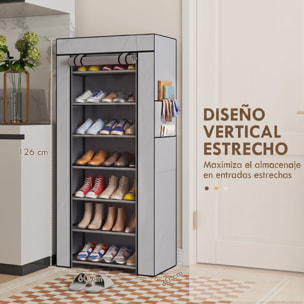 HOMCOM Zapatero de 7 Niveles, Zapatero Estrecho de Acero con Funda de Tela no Tejida, 2 Bolsillos Laterales, Estantería para 14-21 Pares de Zapatos, para Recibidor, Entrada, Pasillo, Gris