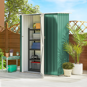 Caseta de Jardín 1,07 m² 142x86x189 cm Cobertizo Exterior Metálico con Puerta Cerradura y Orificios de Drenaje para Almacenamiento de Herramientas Verde