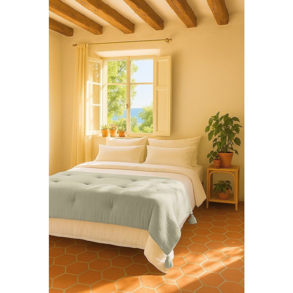 Bout De Lit 100% gaze De Coton Vert D'eau