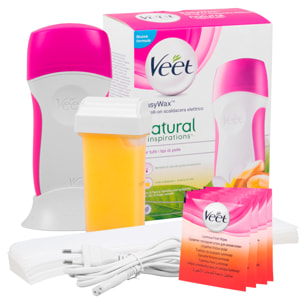 Veet EasyWax Kit Scaldacera Elettrico Roll-On con Ricarica Natural Inspirations Fiori di Tiarè - Ricarica da 50ml