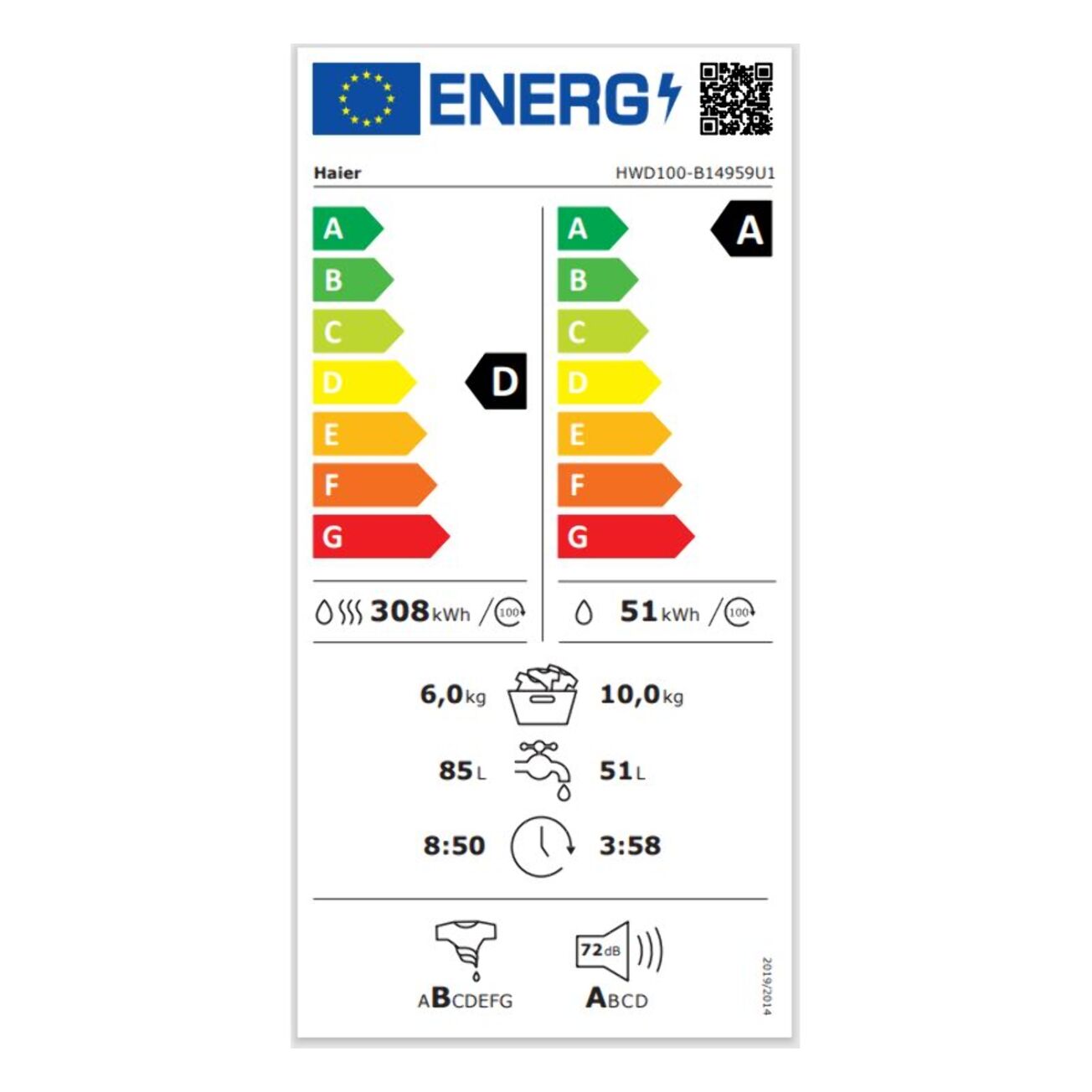 Lave linge séchant hublot HAIER HWD100-B14959UFR