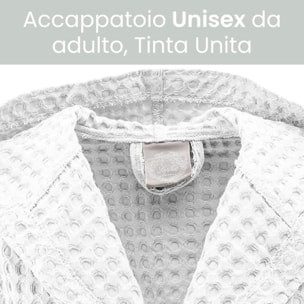 INTRECCI Accappatoio Tinta Unita Nido d’Ape 100% Cotone, Accappatoio Unisex Adulto con Cappuccio e Cinture Taglia M, Bianco