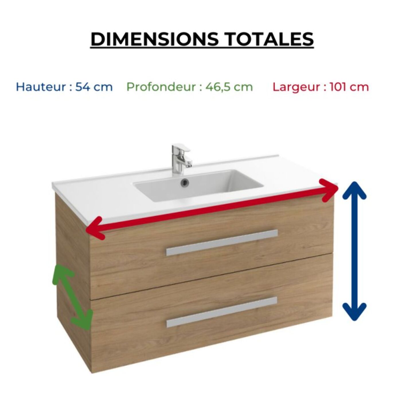 Meuble vasque Ola Up chêne + colonne + miroir et spots