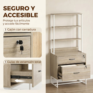 Cajonera Escritorio con Estantería, Mueble Archivador con 2 Cajones, Encimera para Impresora, Cerradura, para A4 Letter Legal, para Oficina, Estudio, Roble
