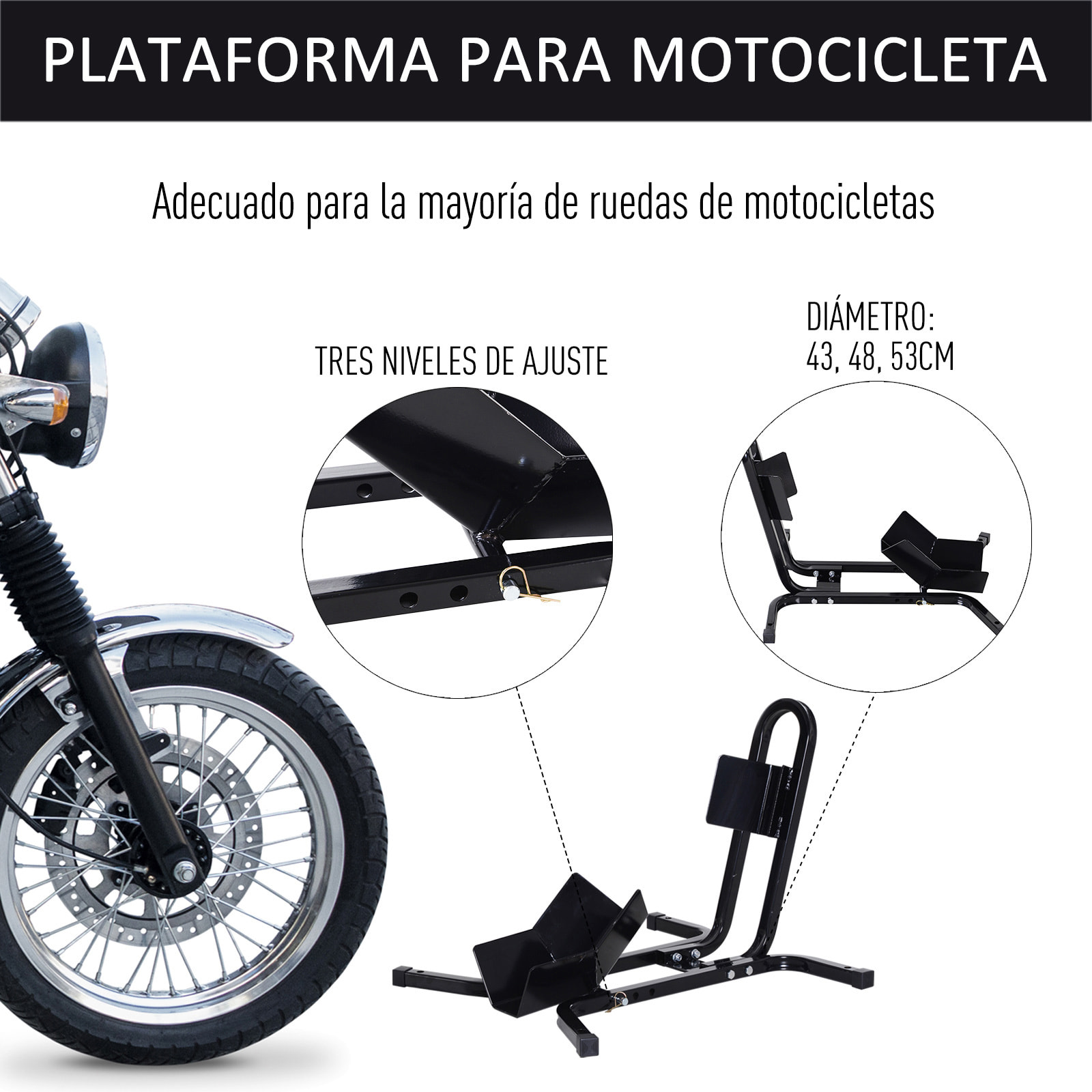 Aparcamiento de Moto Ajustable Soporte de Rueda de Moto Metal para Ruedas Ë†â€¦43,48,53cm