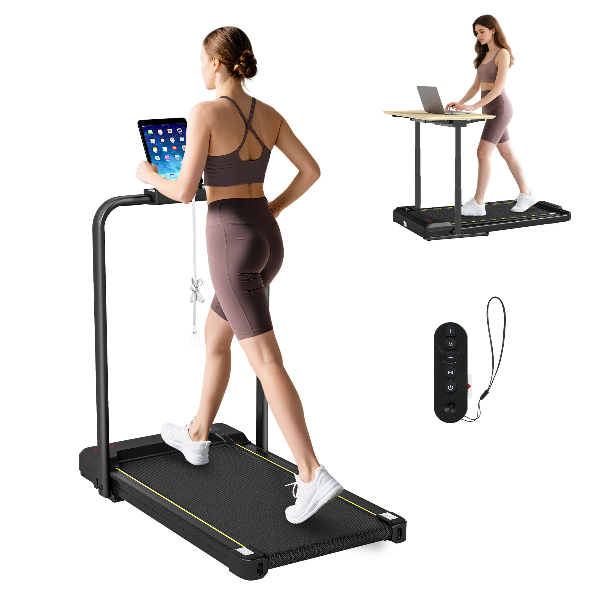 Cinta de Correr Plegable 7% Inclinación, Andar Caminadora Eléctrica para Casa 2 en 1 Debajo del Escritorio con 2.0HP, 6 km/h, Pantalla LED, Control Remoto, para Gimnasio y Oficina
