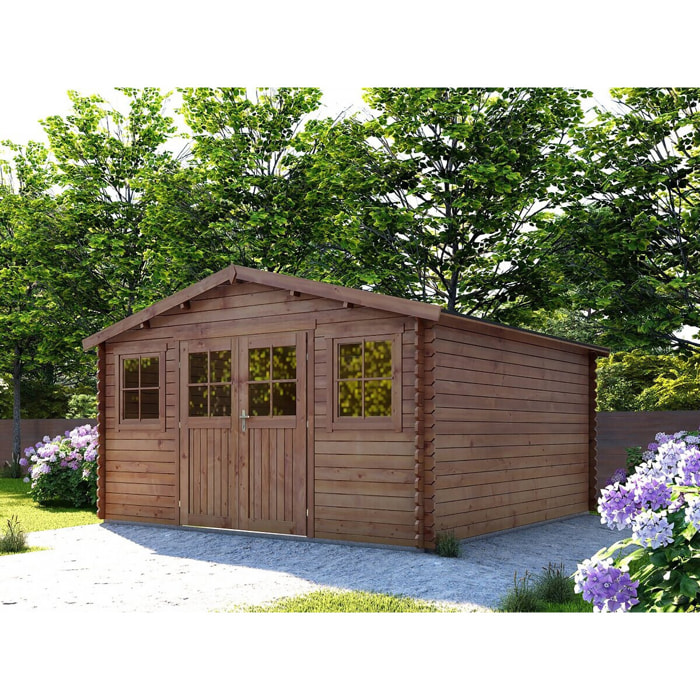 Abri de jardin bois traité autoclave marron "Lormont" - 21,2 m² - 28 mm