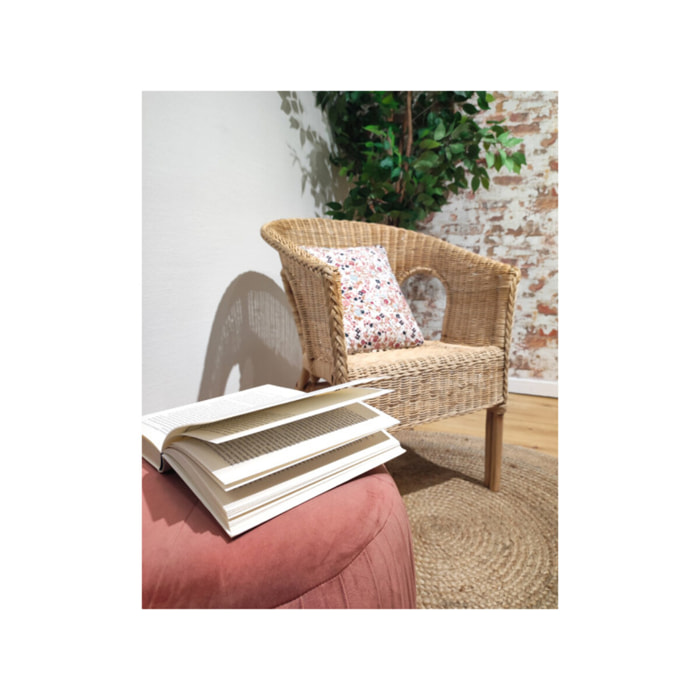 Fauteuil en rotin naturel tressé avec accoudoirs, pour jardin et intérieur - VIVIA