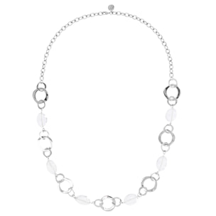 Collana a Cerchi con Quarzo Cristallo Placcata Oro Bianco 18kt