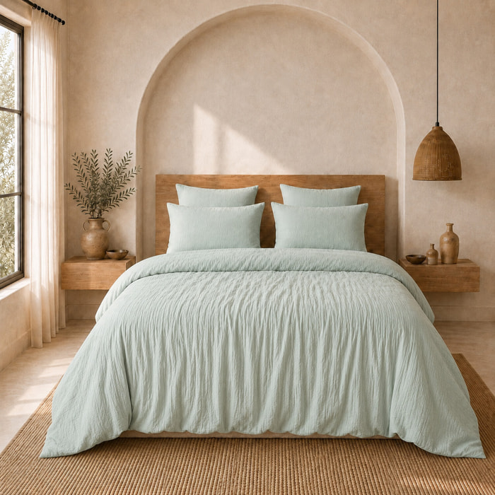 Parure housse de couette unie 100% gaze de coton - ava - vert givrée
