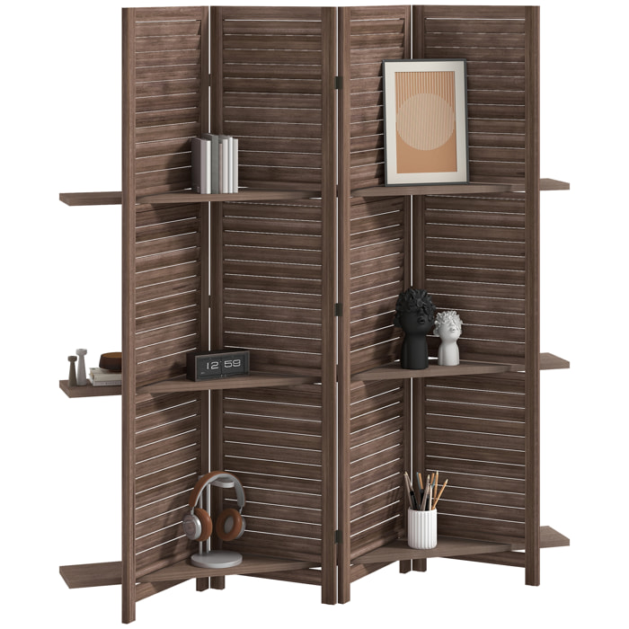 Paravent intérieur 4 panneaux 3 étagères pliables séparateur de pièce portes persiennes bois de paulownia wengé