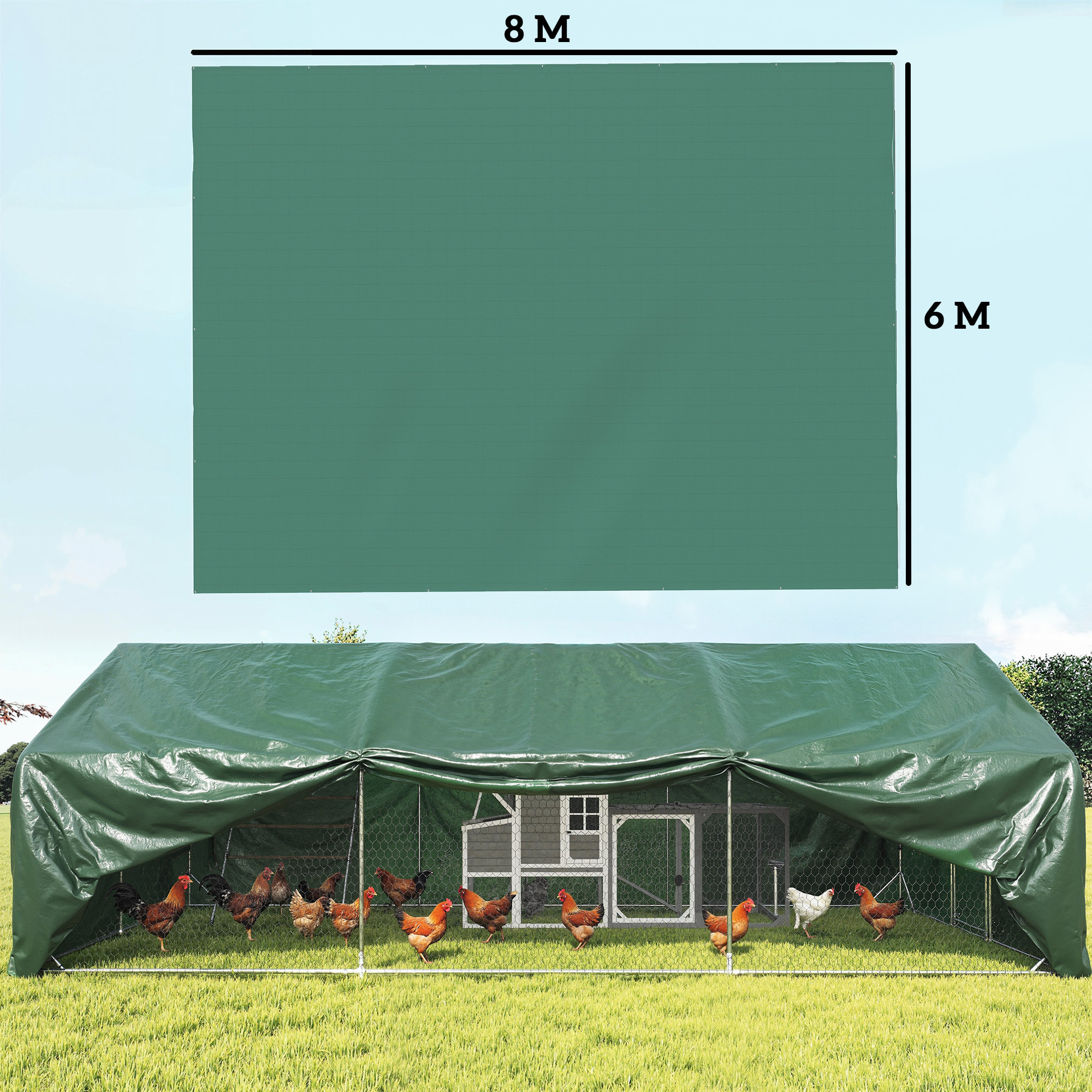 Lona Impermeable Exterior 6x8 m, Toldo PE Resistente a Rasgaduras 90 g/m², Protección UV, con Ojales Reforzados para Leña, Muebles de Jardín, Invernaderos, Vehículos, Verde