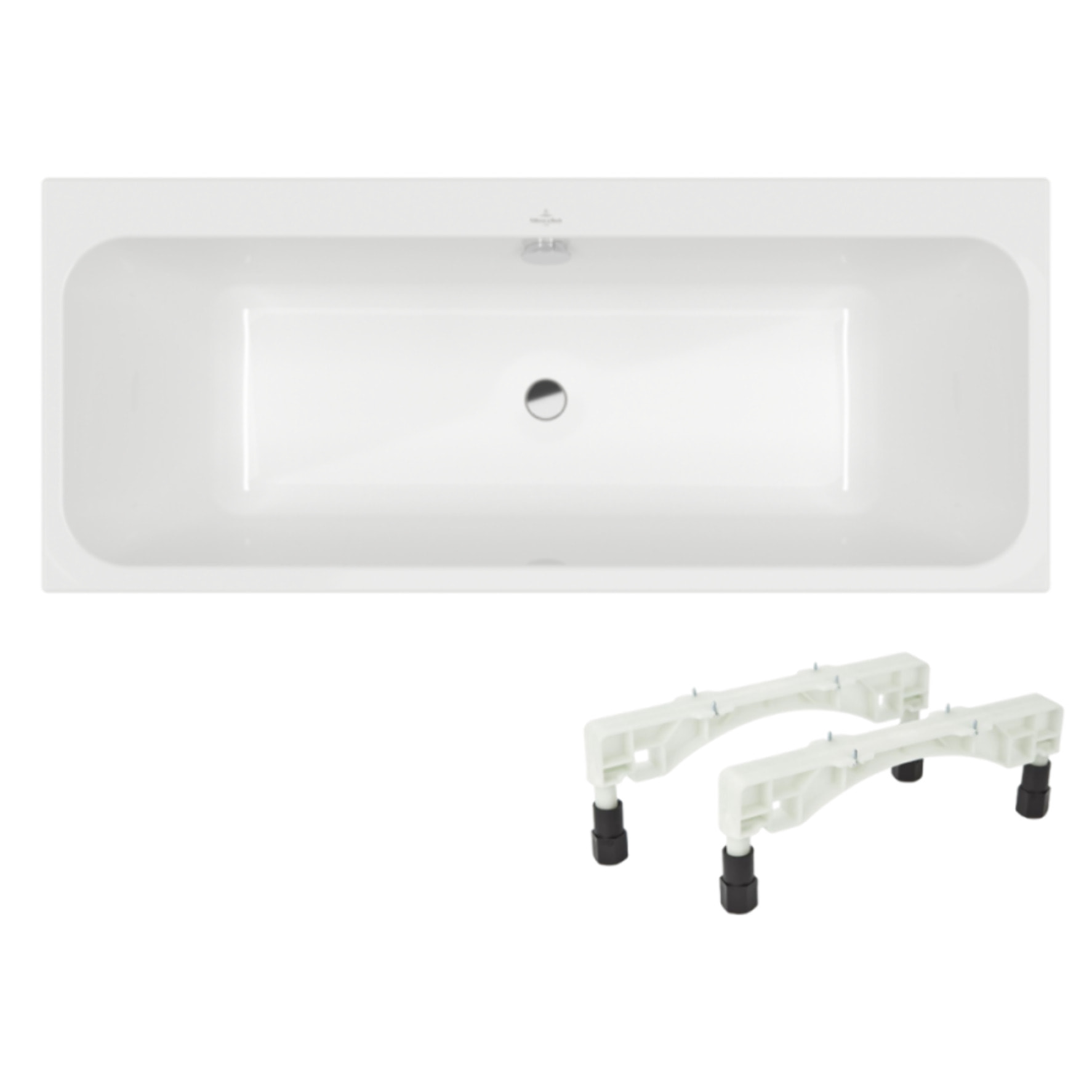 Baignoire droite 170 x 75 VILLEROY & BOCH Architectura + Pieds + Vidage de baignoire WIRQUIN chromé