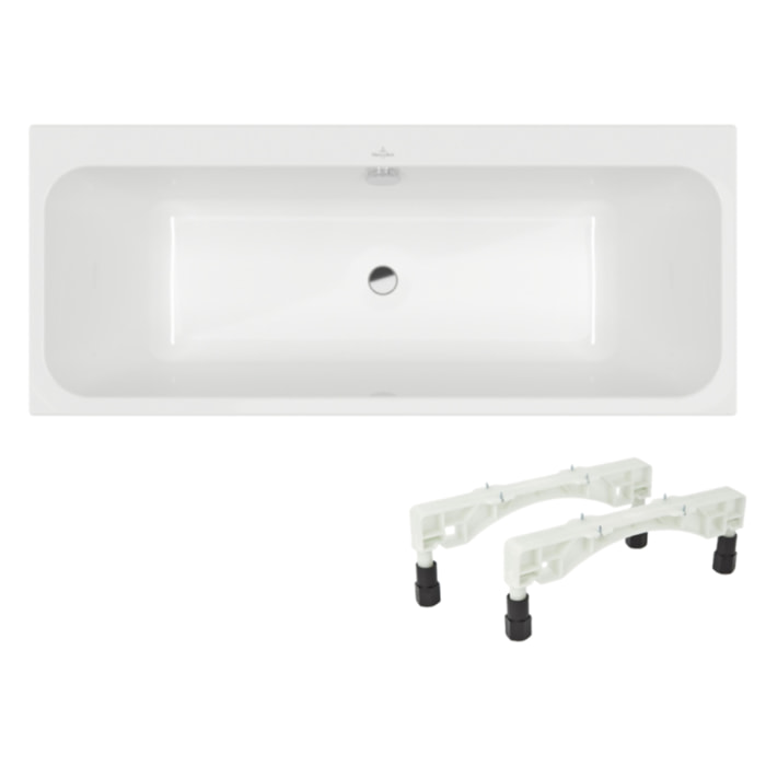Baignoire droite 170 x 75 VILLEROY & BOCH Architectura + Pieds + Vidage de baignoire WIRQUIN chromé