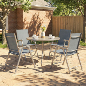 Pack de 4 Sillas de Camping Plegables, Sillas de Jardín Exterior con Respaldo Alto y Reposabrazos, Tela Textilene Transpirable y Marco de Acero para Terraza, Playa, 58x62x97 cm, Gris Claro