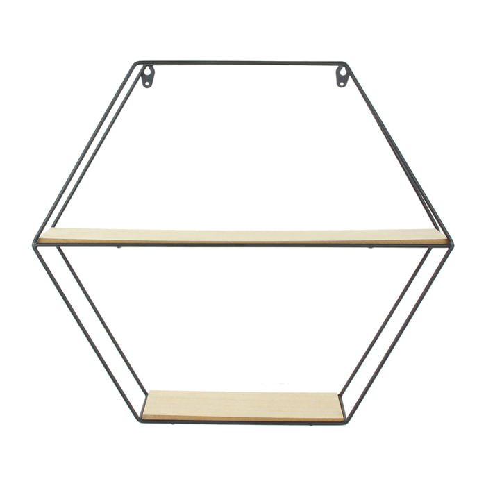 Etagere Bois Metal Hexagonale 46x10x40cm