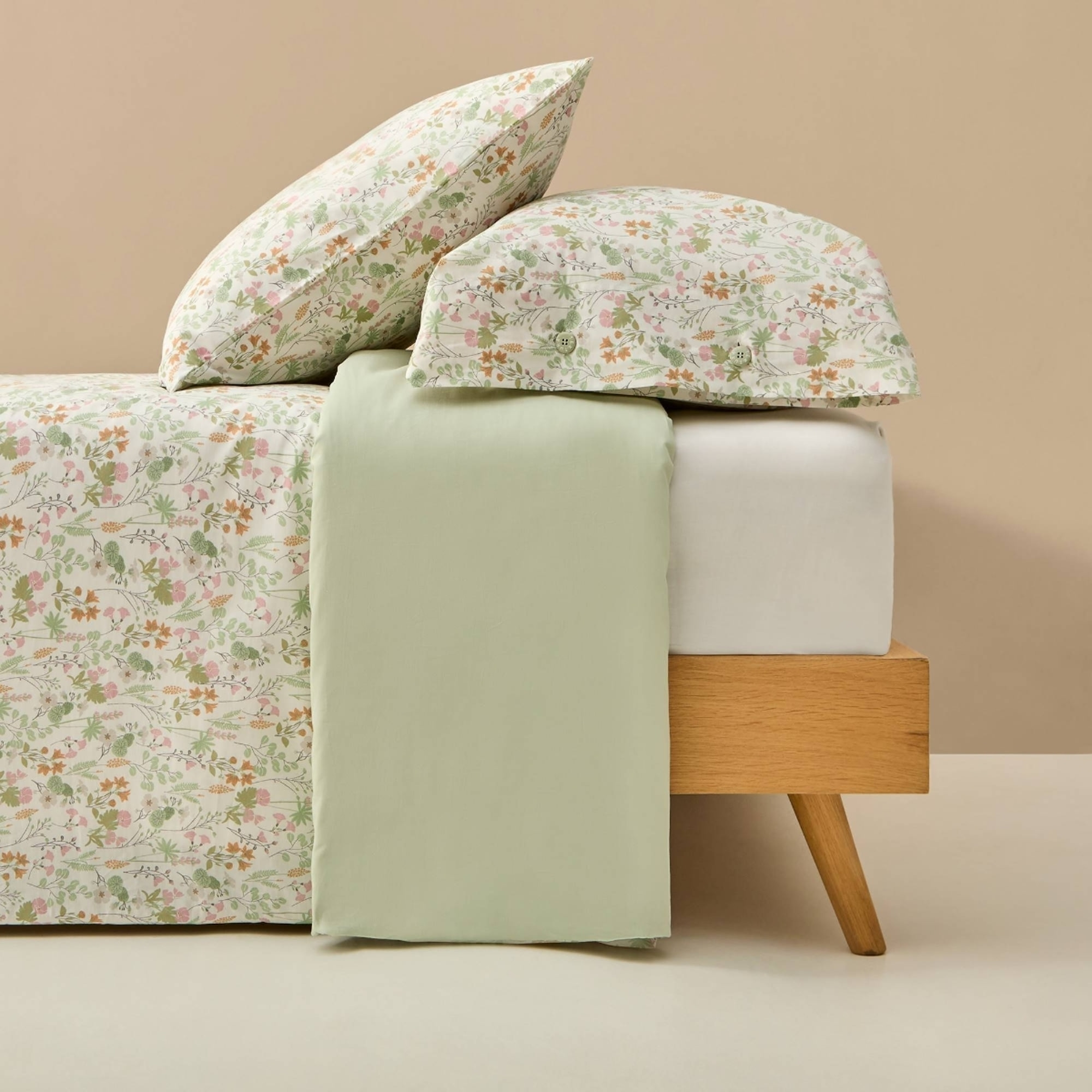 Funda nórdica algodón flores Ferda color verde 100% Algodón percal