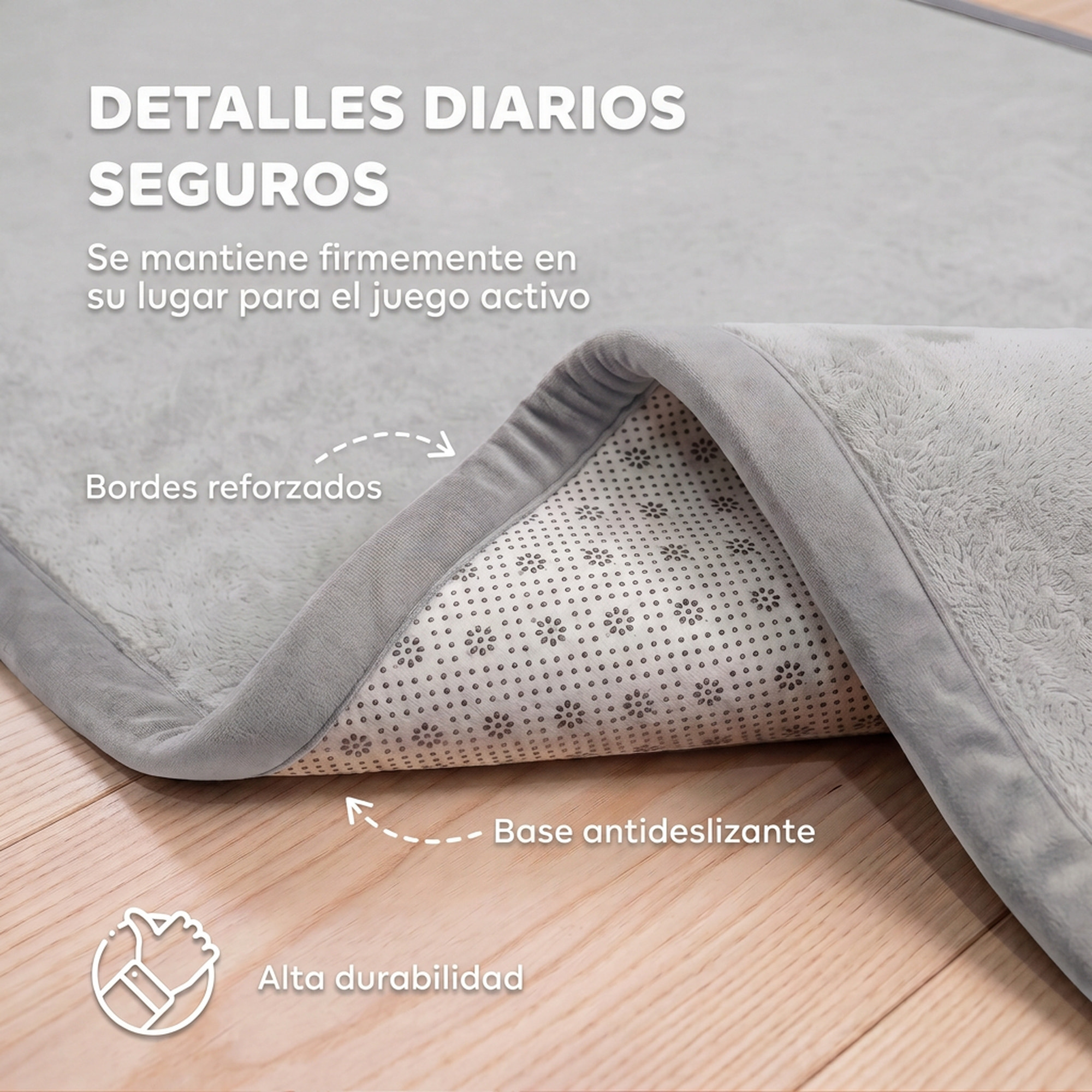 AIYAPLAY Alfombra Bebés Acolchada, 127x127 cm, Espuma de 3 cm, Colchoneta de Juegos, Franela Suave, Antideslizante, Resistente al Agua y Fácil de Limpiar, Gris Claro